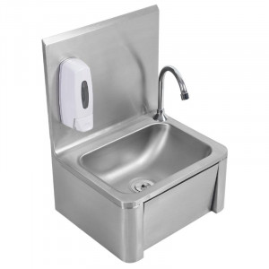 Lave-Mains Inox Commande Fémorale avec Dosseret et Savon