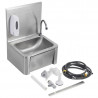 Stainless Steel Hand Wash with Knee Operated Control, Backsplash, and Soap