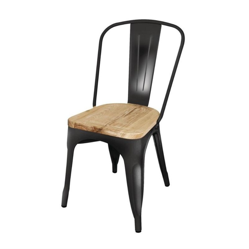 Silla de Acero Negro con Asiento de Madera - Juego de 4 - Bolero