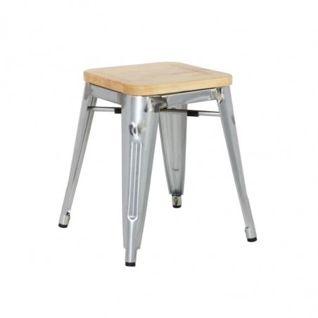 Tabourets Bistro Bas en Acier avec Assise en Bois - Lot de 4 - Bolero