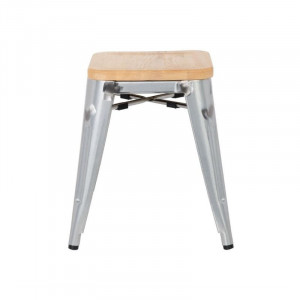 Tabourets Bistro Bas en Acier avec Assise en Bois - Lot de 4 - Bolero