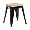 Taburetes Bistro Bajos de Acero Negro con Asiento de Madera - Lote de 4 - Bolero