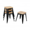 Taburetes Bistro Bajos de Acero Negro con Asiento de Madera - Lote de 4 - Bolero