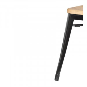 Taburetes Bistro Bajos de Acero Negro con Asiento de Madera - Lote de 4 - Bolero