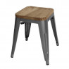 Taburetes Bistro Bajos de Acero Gris Metal con Asiento de Madera - Lote de 4 - Bolero