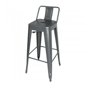 High Steel Grey Metal Stools with Backrest - Set of 4 - Bolero