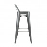 High Steel Grey Metal Stools with Backrest - Set of 4 - Bolero