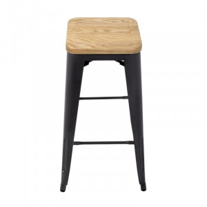 Taburete Bistro Alto de Acero Gris con Asiento de Madera - Lote de 4 - Bolero