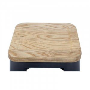 Taburete Bistro Alto de Acero Gris con Asiento de Madera - Lote de 4 - Bolero