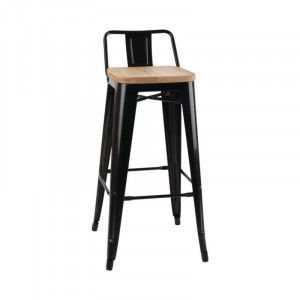 Taburetes Altos con Respaldo y Asiento de Madera – Negros - Lote de 4 - Bolero