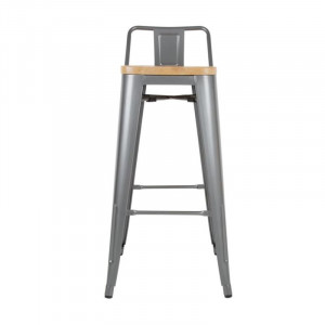 High Stools with Backrest and Wooden Seat - Metallic Grey - Set of 4 - Bolero