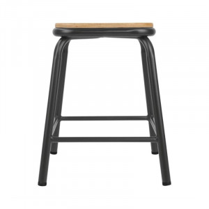 Low Stools with Wooden Seat - Metal Grey - Set of 4 - Bolero