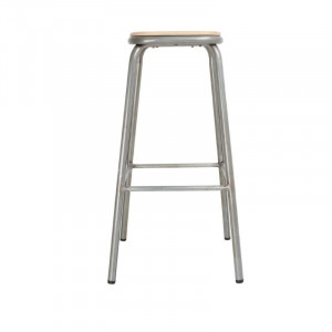 High Galvanized Steel Stool with Wooden Seat - Set of 4 - Bolero