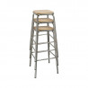 High Galvanized Steel Stool with Wooden Seat - Set of 4 - Bolero