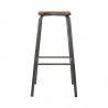 Tabouret Haut Gris Métallisé avec Assise en Bois - Lot de 4 - Bolero