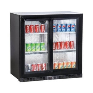 Barra trasera refrigerada compacta con 2 puertas de cristal para restaurante, bar, cervecería.
