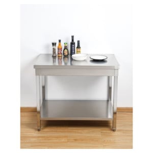 Mesa de acero inoxidable con estante - Profundidad 700 mm - Longitud 1400 mm - Dynasteel