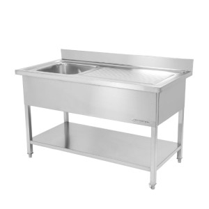 Sink 1 Bowl with Backsplash and Shelf - W 1400 x D 600 mm - Dynasteel