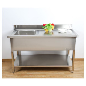 Plonge Inox 1 Cubeta 1200x600 mm, Escurridor Derecho, Respaldo