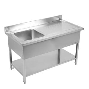 Plonge Inox 1 Cubeta 1200x600 mm, Escurridor Derecho, Respaldo