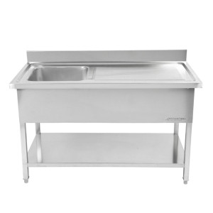 Plonge Inox 1 Cubeta 1200x600 mm, Escurridor Derecho, Respaldo