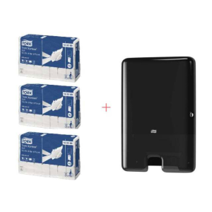 Pack de inicio Distribuidor para Toallas de Manos Interfoliadas Negro y Toallas de Manos Interfoliadas Suaves Advanced