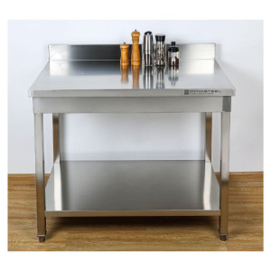 Mesa Inox 1000x600 mm Respaldo y Estante Inferior