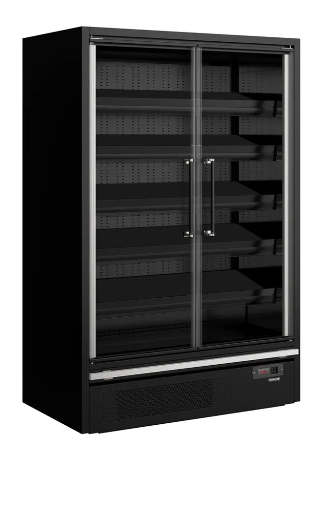Vitrina Refrigerada de Supermercado Negra - 2 Puertas de Vidrio - 629 L