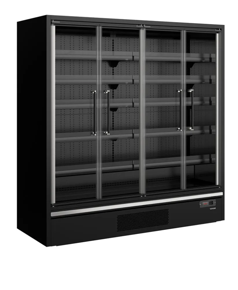 Vitrina Refrigerada de Supermercado Negra - 4 Puertas de Vidrio - 943 L