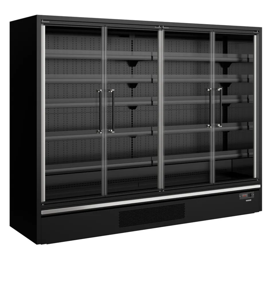 Vitrina Refrigerada de Supermercado Negra - 4 Puertas de Vidrio - 1258 L