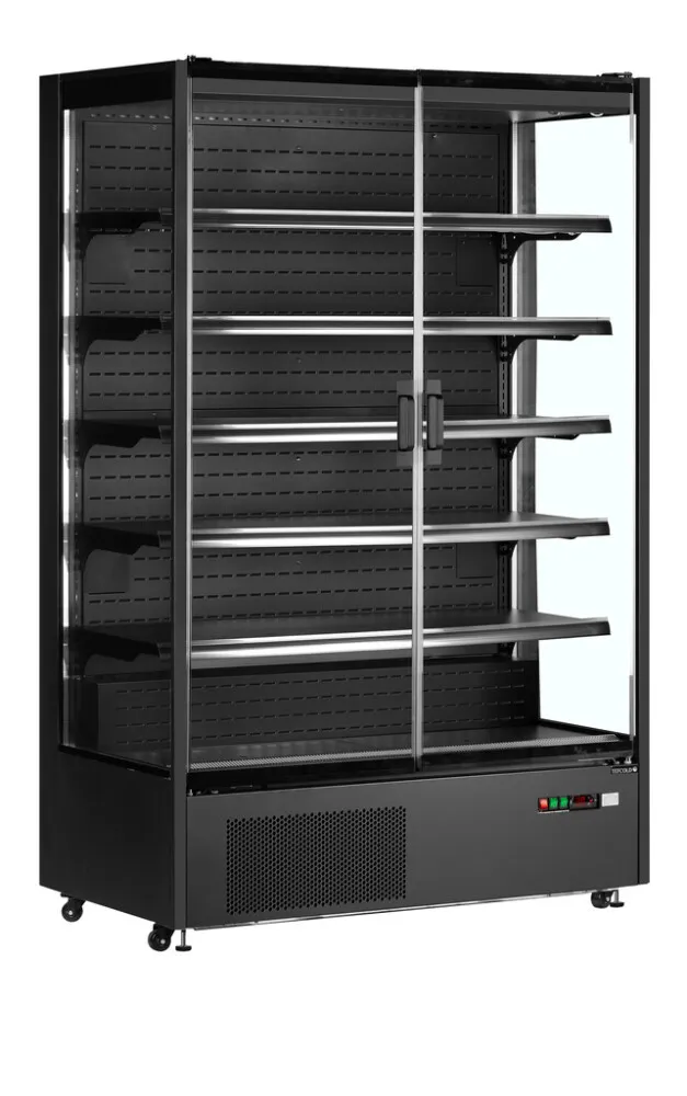 Vitrina Refrigerada de Supermercado Negra - 2 Puertas de Vidrio - 764 L