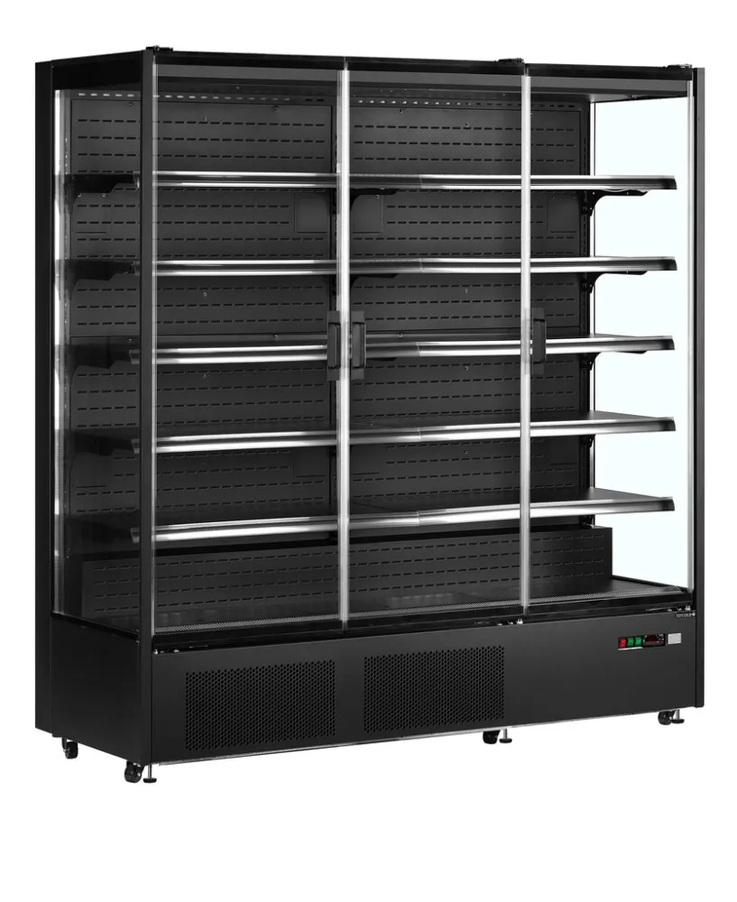 Vitrina Refrigerada de Supermercado Negra - 3 Puertas de Vidrio - 1147 L