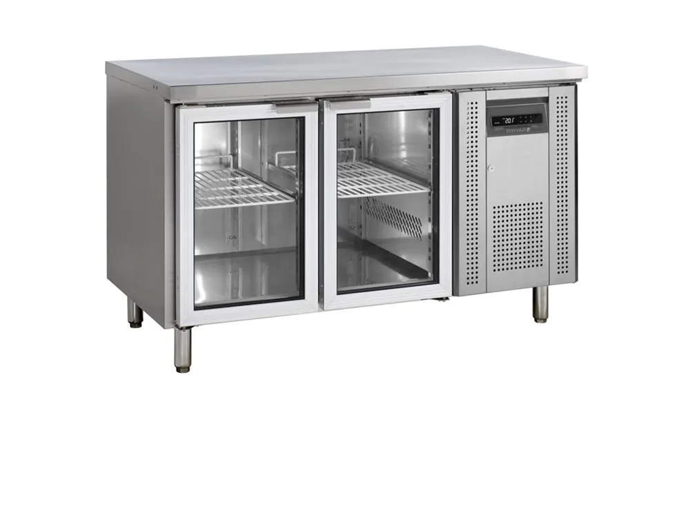 Mesa Refrigerada Positiva en Acero Inoxidable - 2 Puertas de Vidrio - GN 1/1
