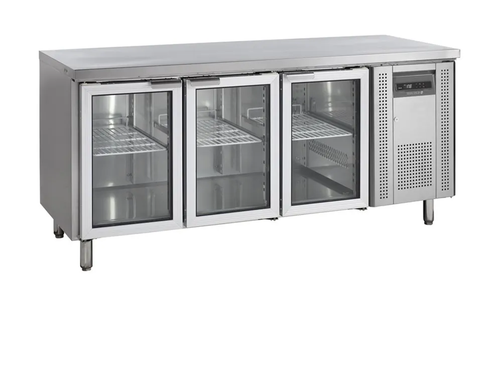 Mesa Refrigerada en Acero Inoxidable - 3 Puertas de Vidrio - GN 1/1