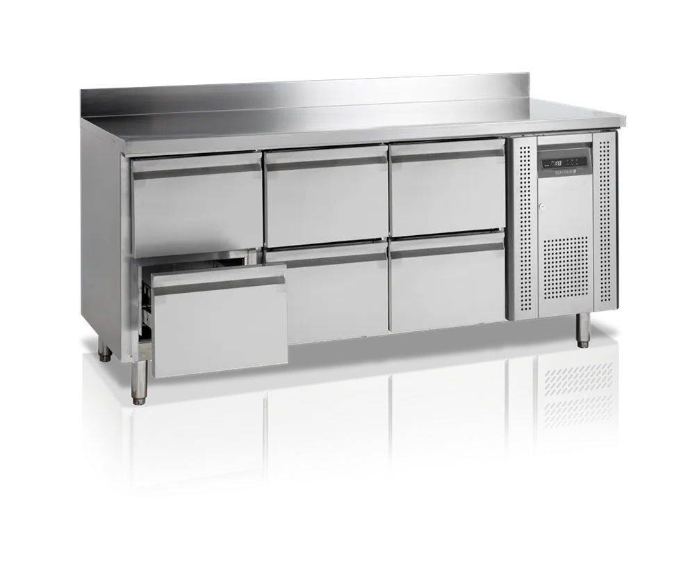 Mesa Refrigerada Positiva con Respaldo en Acero Inoxidable - 6 Cajones GN 1/1