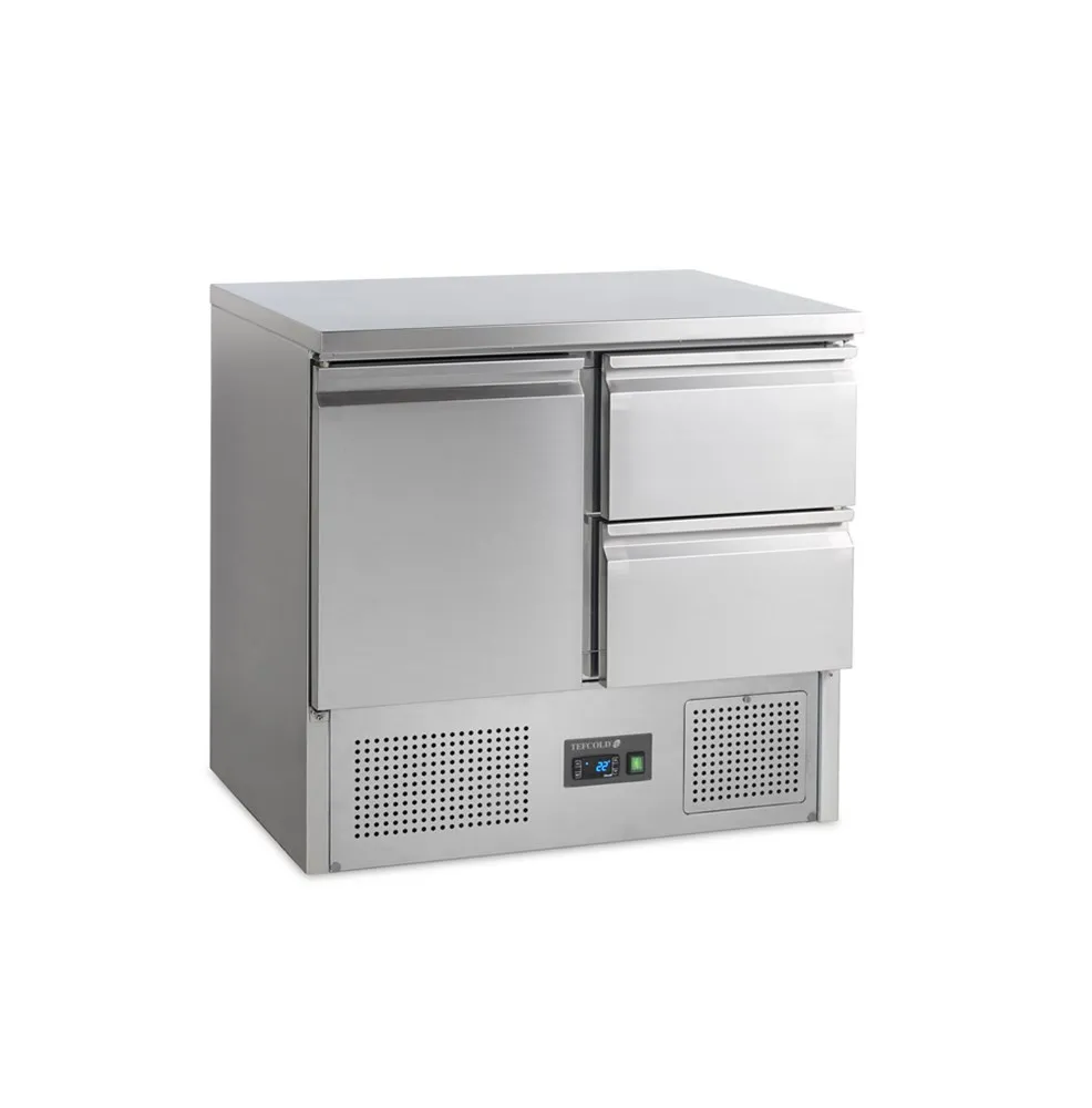 Saladette Refrigerada Positiva GN 1/1 en Inox - 1 Puerta y 2 Cajones