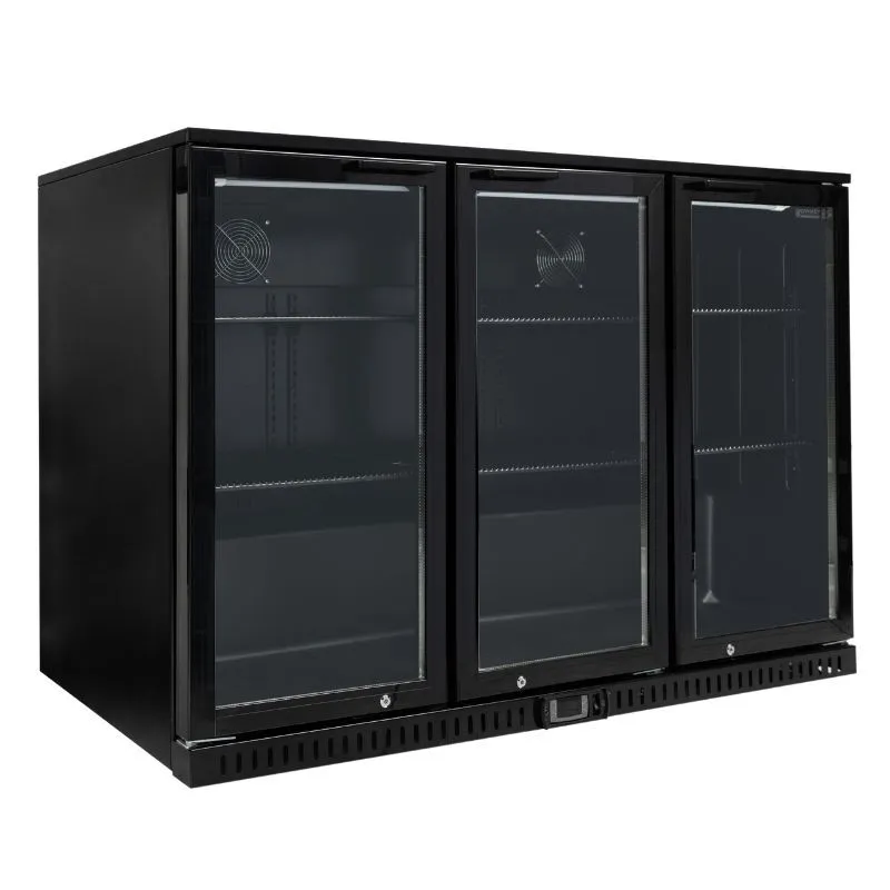 Bar Trasero Refrigerado 328 L 3 Puertas de Vidrio Batientes, +2/+8 °C, Skinplate Negro, R290, Frío Positivo para Bar & CHR