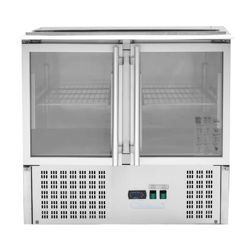 Saladette Compacta - 2 Puertas de Vidrio con Techo Abatible - 2 GN 1/1 y 3 GN 1/6