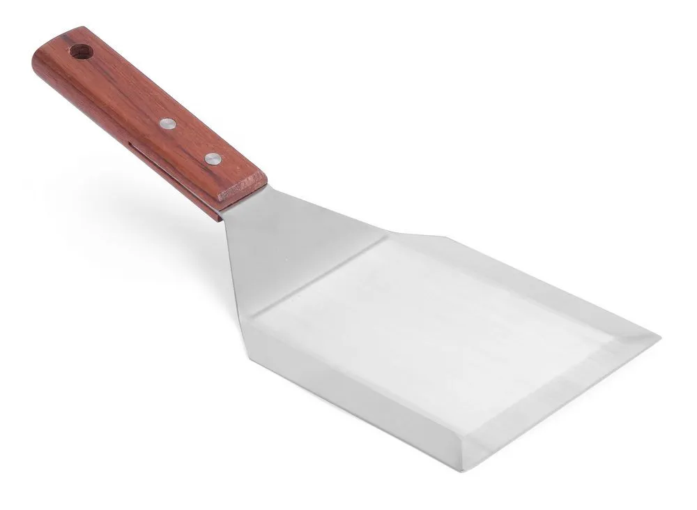 Espátula para hamburguesas de acero inoxidable con mango de madera - 15 cm