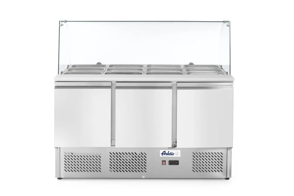 Mostrador de 3 puertas con vitrina refrigerada de vidrio - 380 L