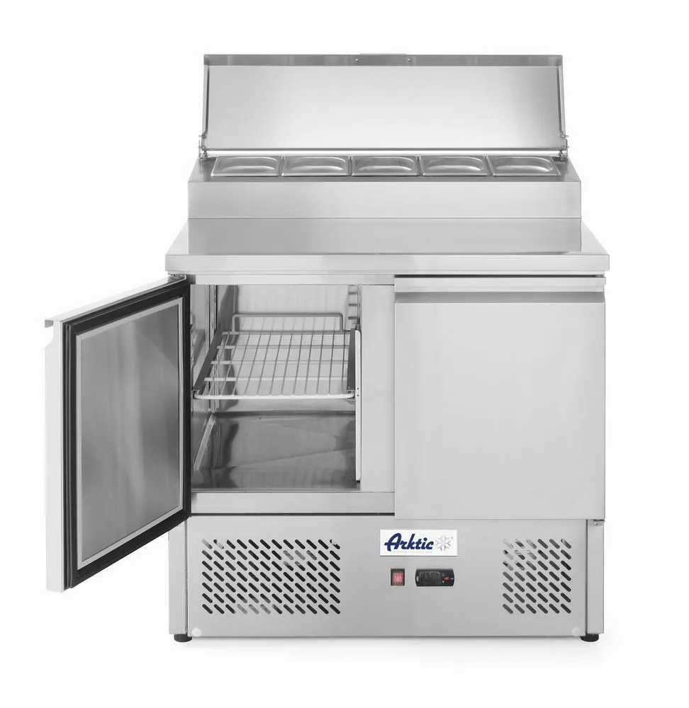 Mostrador de Preparación para Pizzas o Ensaladas con Vitrina Refrigerada - 300 L - 5 Cubetas GN 1/6