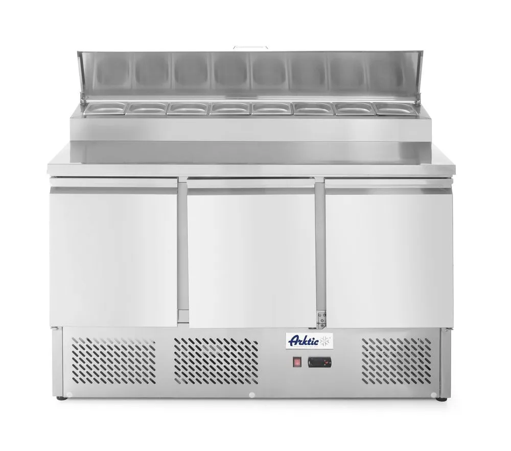 Mostrador de Preparación para Pizzas o Ensaladas con Vitrina Refrigerada - 380 L - 8 Cubetas GN 1/6