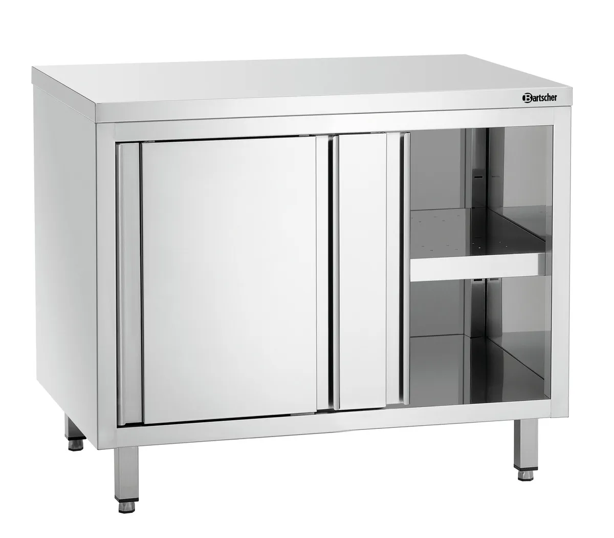 Mueble de acero inoxidable con puertas correderas y estante - L 1000 mm