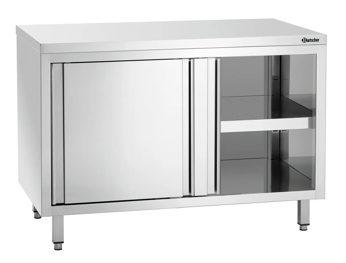 Mueble de acero inoxidable con puertas correderas y estante - L 1200 mm