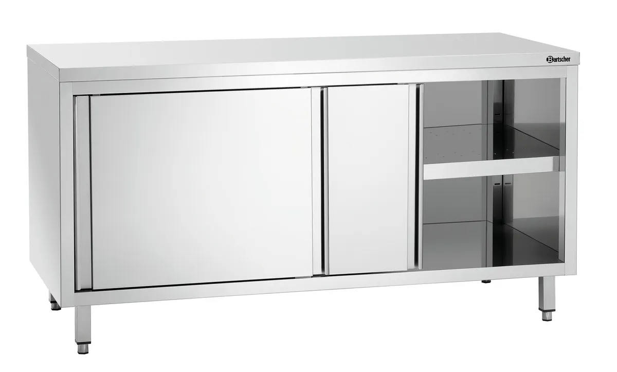 Mueble de acero inoxidable con puertas correderas y estante - L 1600 mm