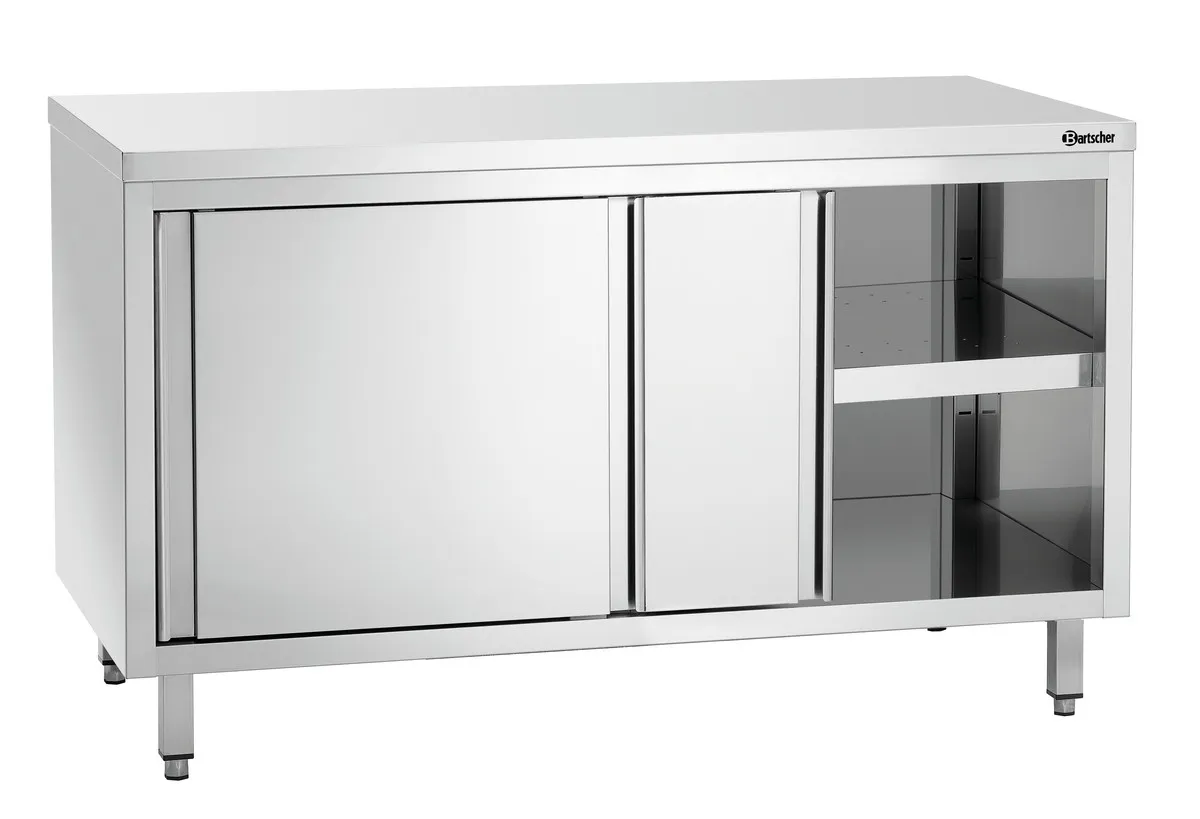 Mueble de acero inoxidable con puertas correderas y estante - L 1400 mm