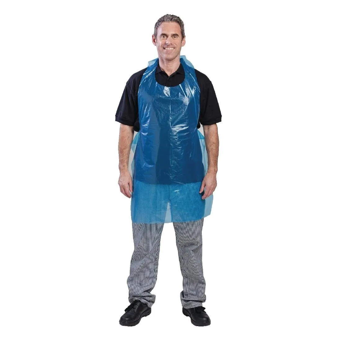 Delantal desechable azul de polietileno - Lote de 100