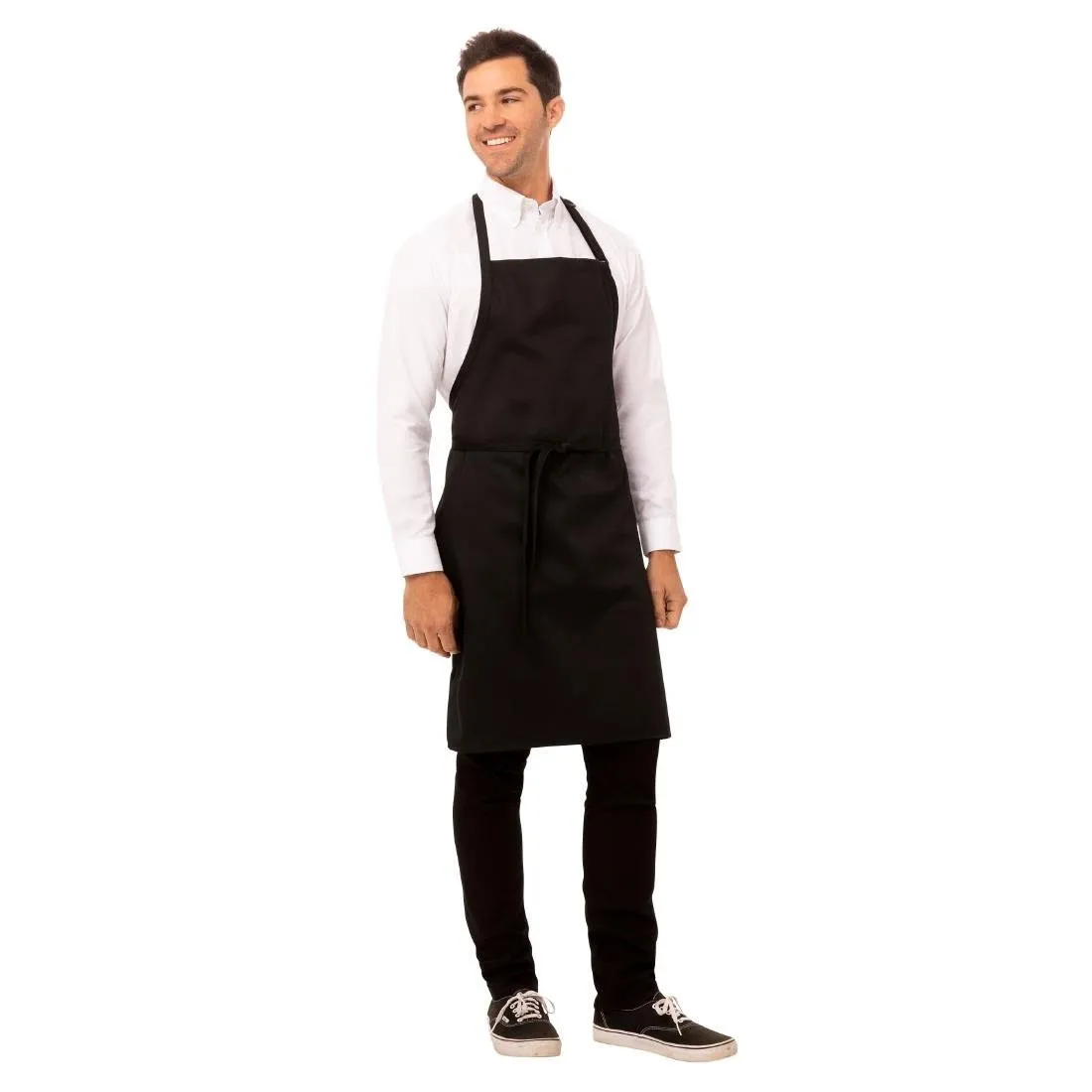 Delantal de peto negro con bolsillo y cinta para el cuello ajustable