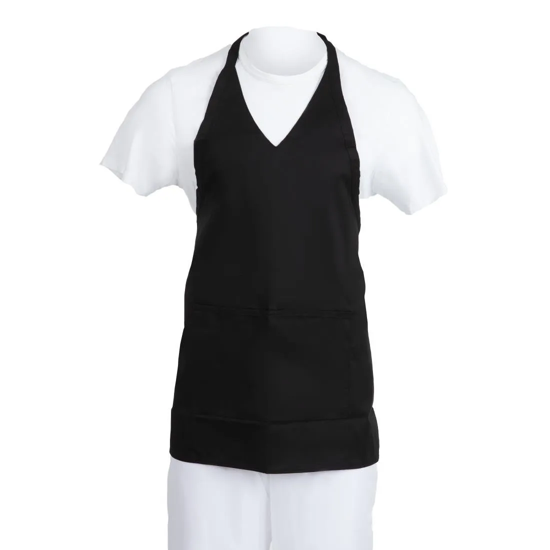 Delantal de camarero cuello en V negro de polialgodón - 838 x 698 mm