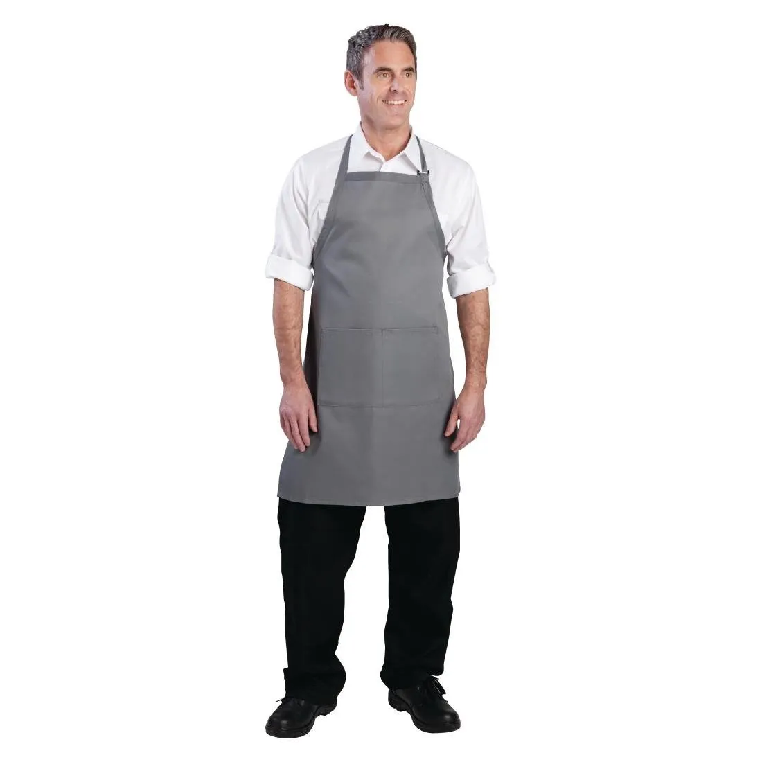 Delantal con tirantes y cuello ajustable y doble bolsillo gris - 610 x 860 mm